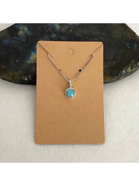 Sterling Silver 925 CPD Dainty Round Larimar Pendant Necklace 16" Chain